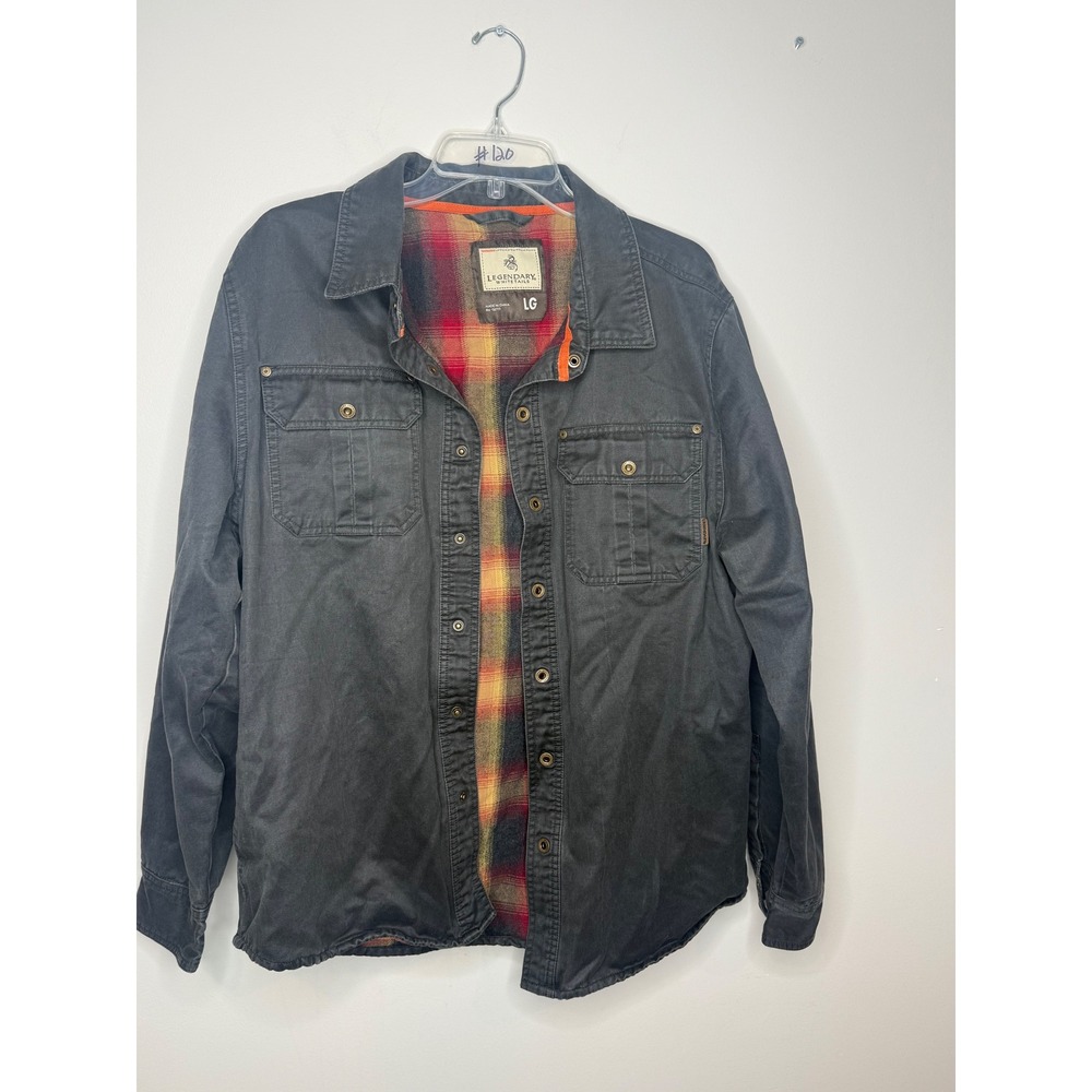 Legendary Whitetails Mens LG Gray Flannel Lined Shirt Jacket Plaid Shacket